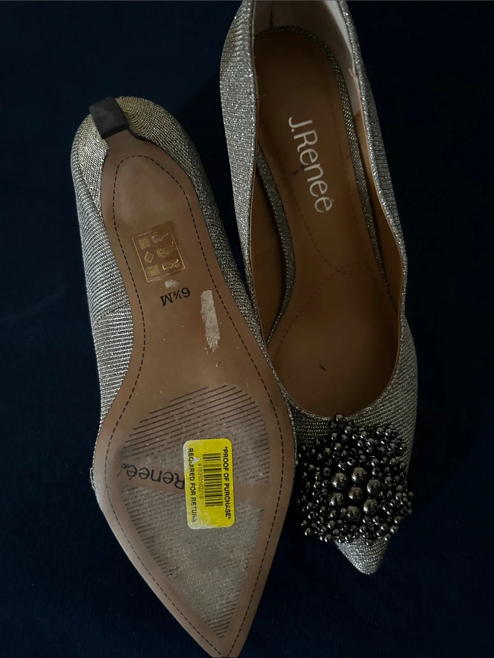J.Renee Silver Pointed-Toe Heels with Beaded Brooch